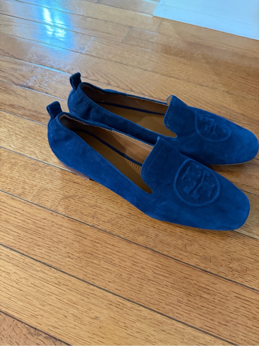 Tory Burch Blue Suede Logo Slip-On Loafers sz 7.5